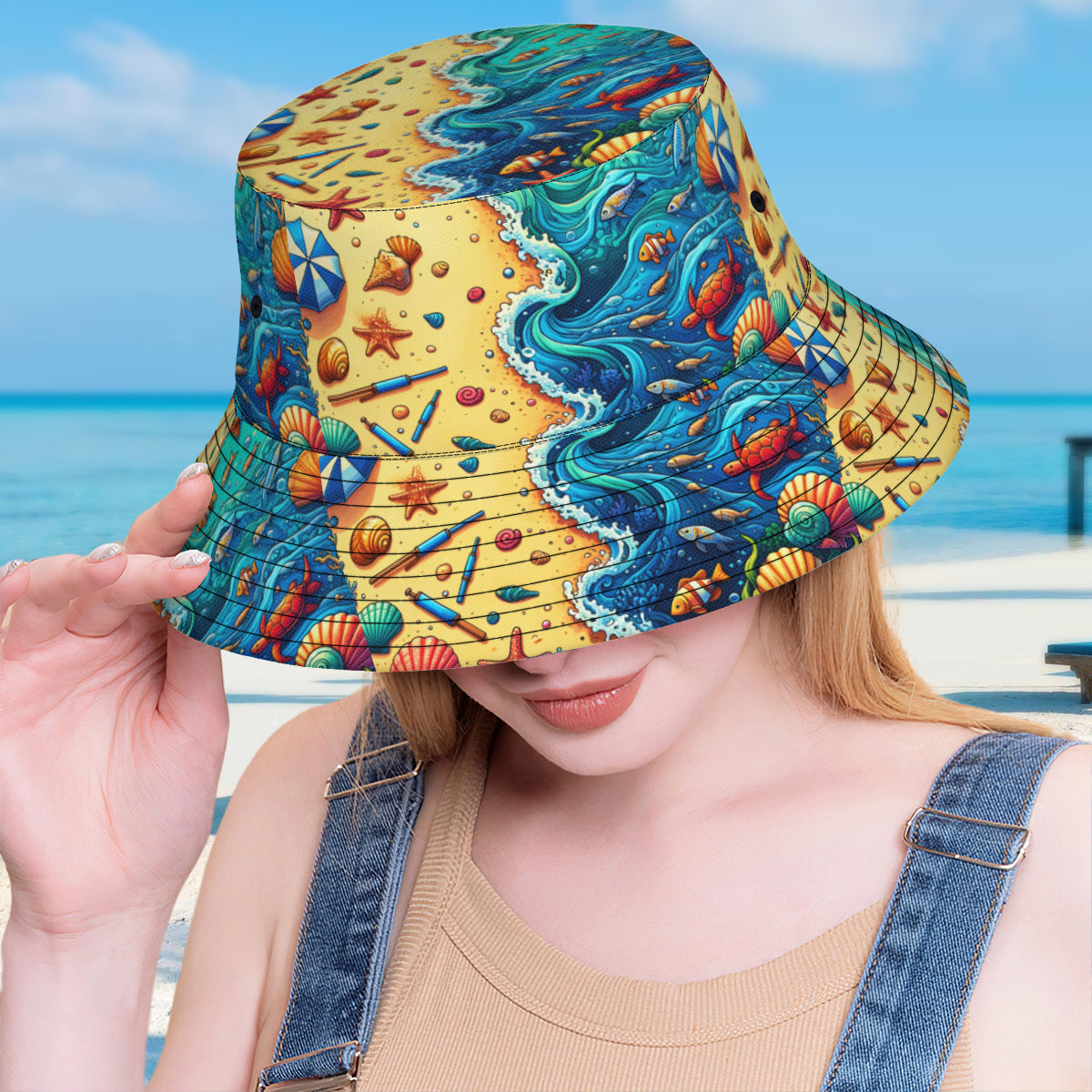 Ocean And Beach Double-Sided Unisex Polyester Bucket Hat