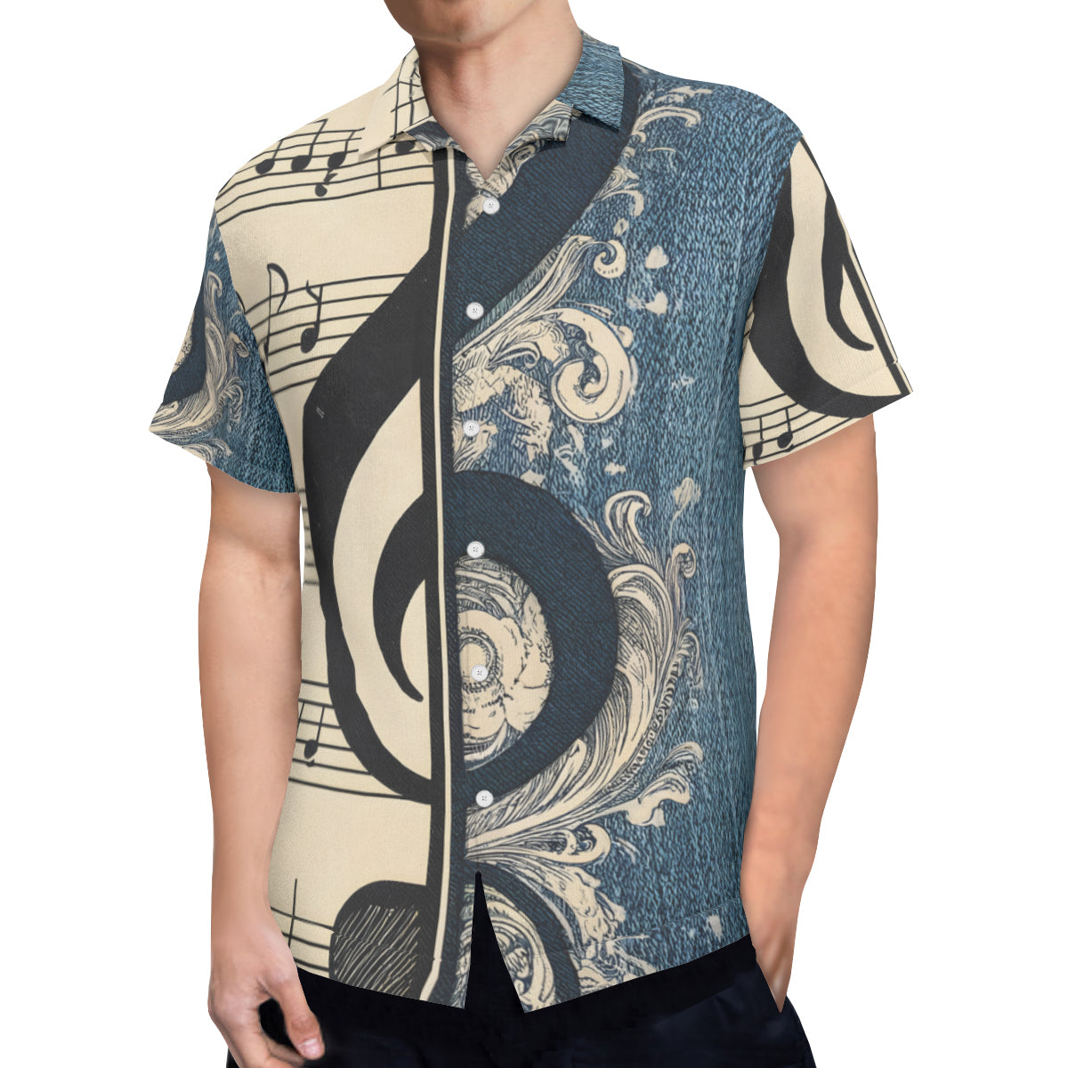 Musical Denim Short Sleeves Men's Shirt