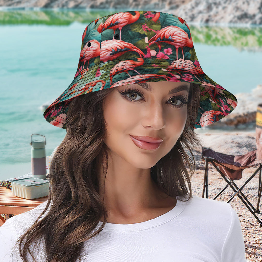 Pink Flamingo Double-Sided Unisex Polyester Bucket Hat