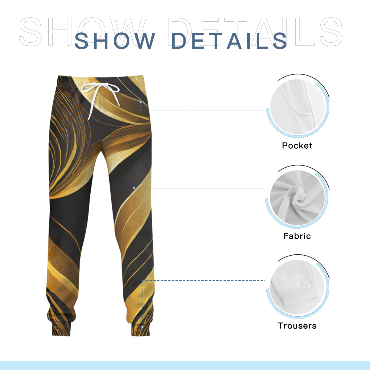 Elegant Gold Black Men's Adult Hoodie Set (Double-Layer Hood) | Health Fabric
