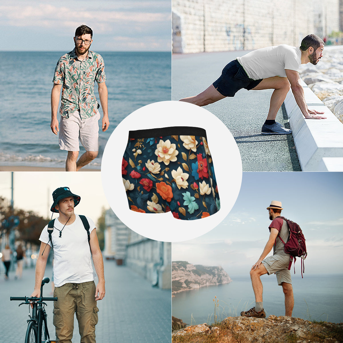 Floral Men's Underwear (Multi-Faceted Design)