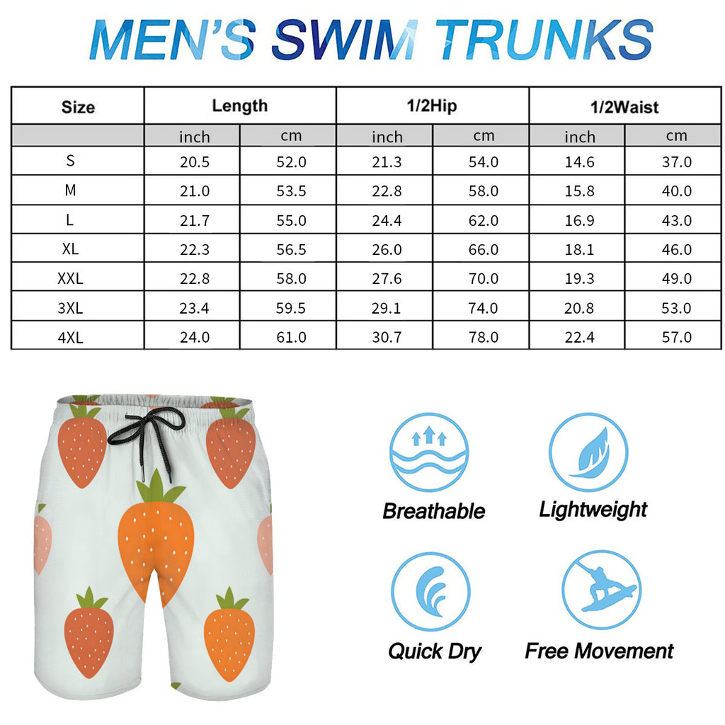 Strawberries Men's Beach Shorts (Not Mesh Lined) | Polyester