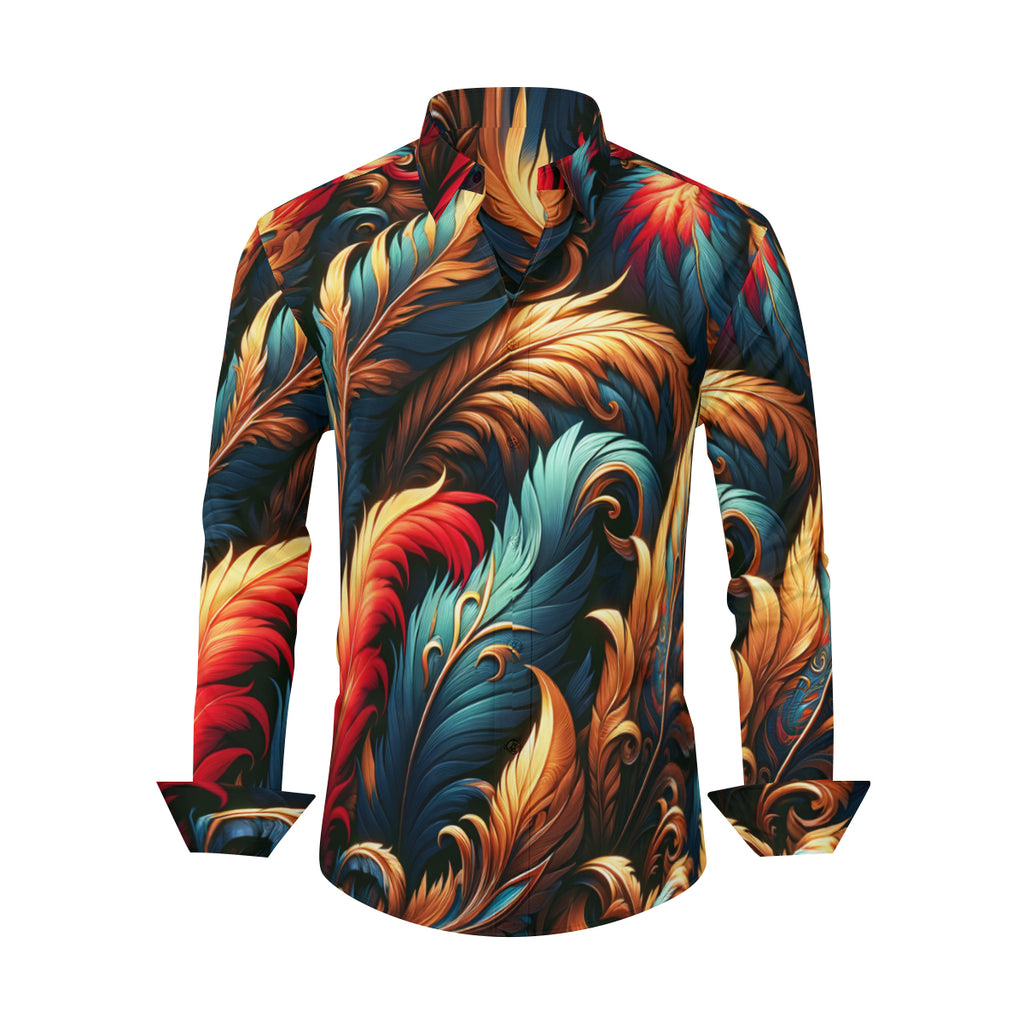 Elegant Feathers  Men's Classic Long-Sleeved Shirt | Polyester
