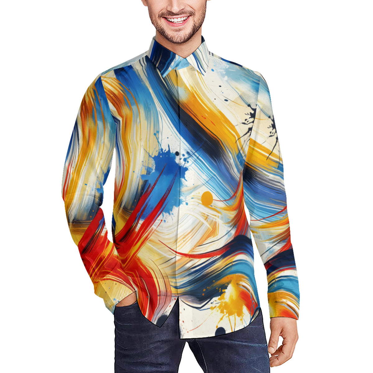 Brush Strokes Classic Long Sleeves Men's Shirt