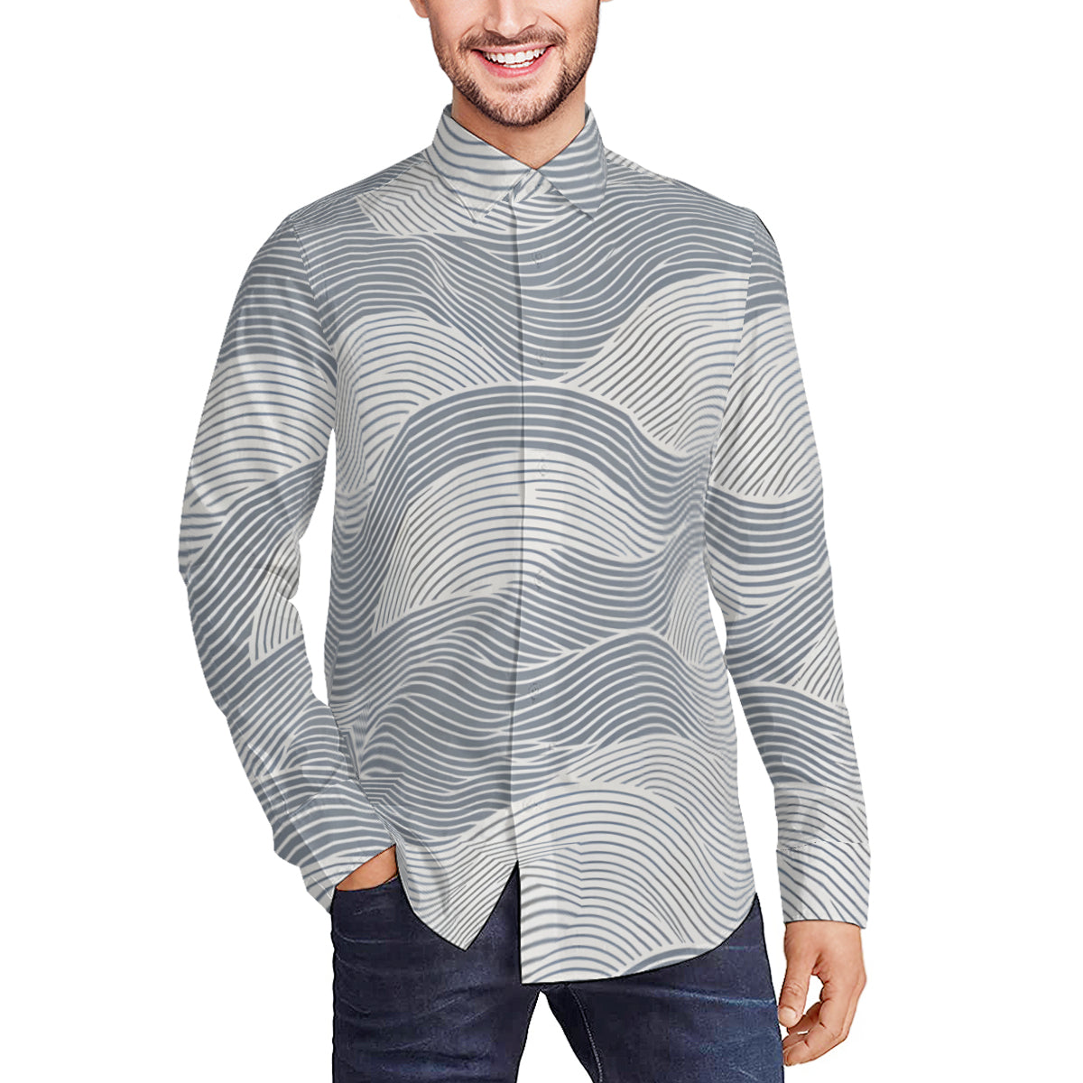 Minimalistic Geometric Long Sleeves Men's Shirt