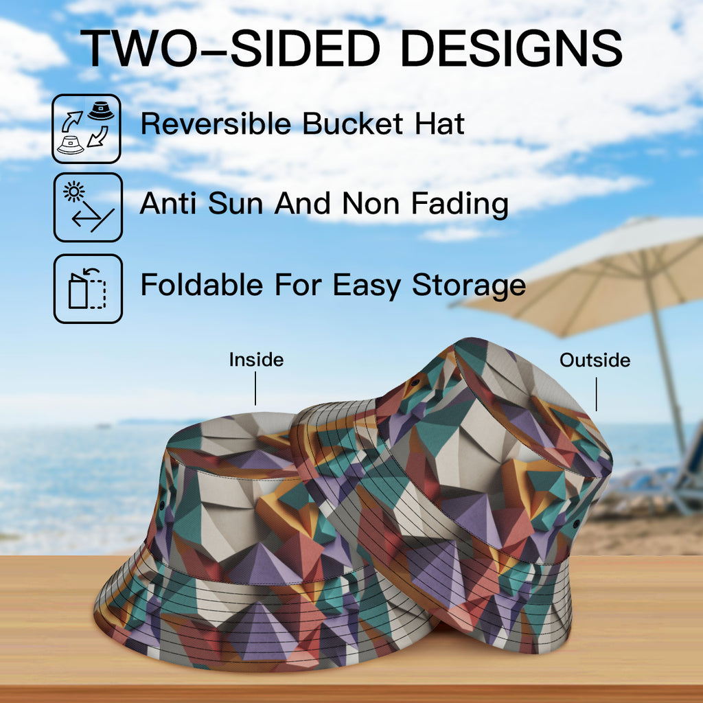 3D Geometric Double-Sided Unisex Polyester Bucket Hat