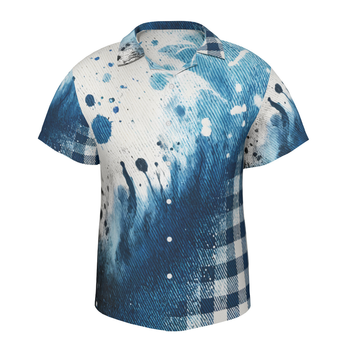 Textured Denim Pattern Short Sleeves Men's Shirt