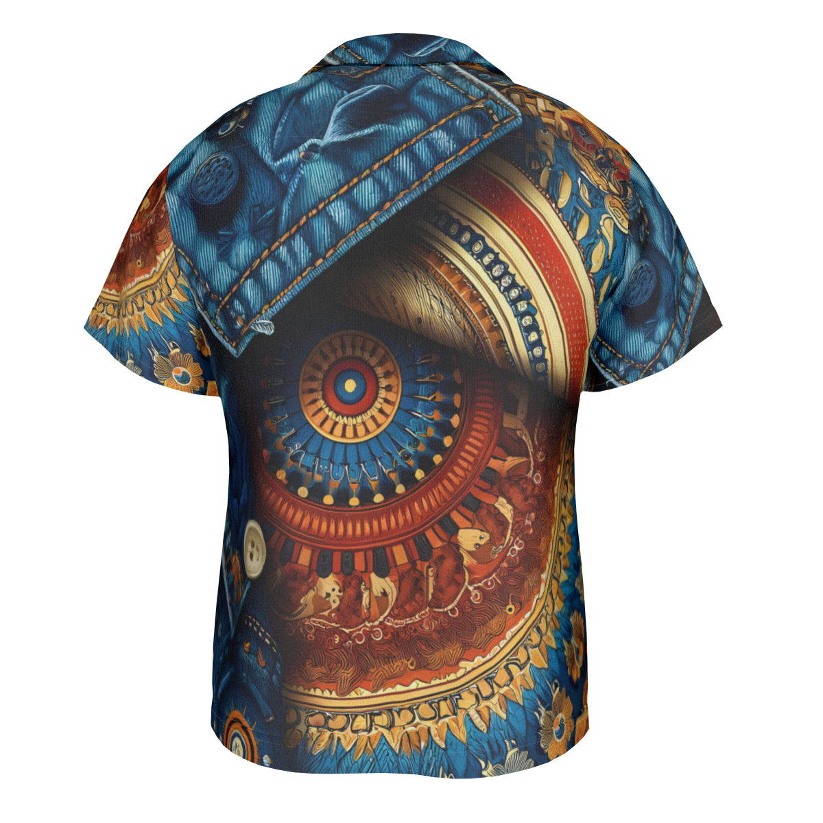 Denim And African Design Short Sleeves Men's Shirt
