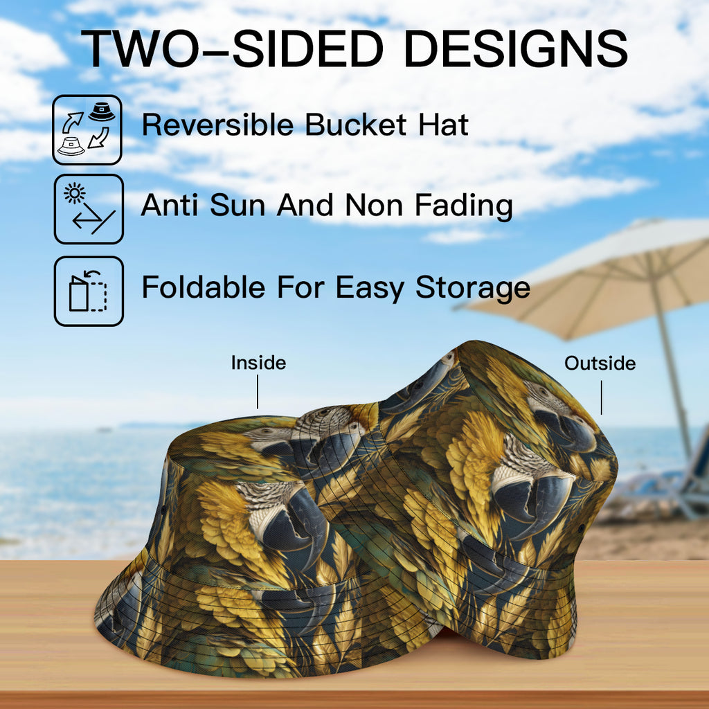 Tropical Parrot Double-Sided Unisex Polyester Bucket Hat