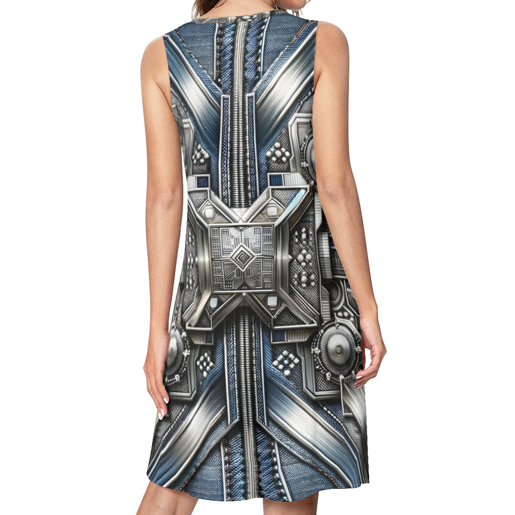 Denim Metallic Style Women's Casual Dress | Polyester