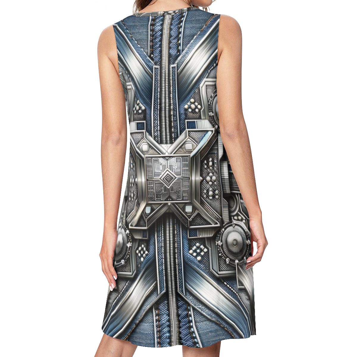 Denim Metallic Style Women's Casual Dress | Polyester