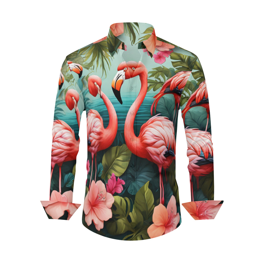 Flamingo Men's Classic Long-Sleeved Shirt | Polyester
