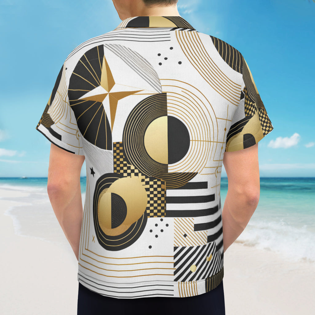 Abstract White Gold Short Sleeves Shirt