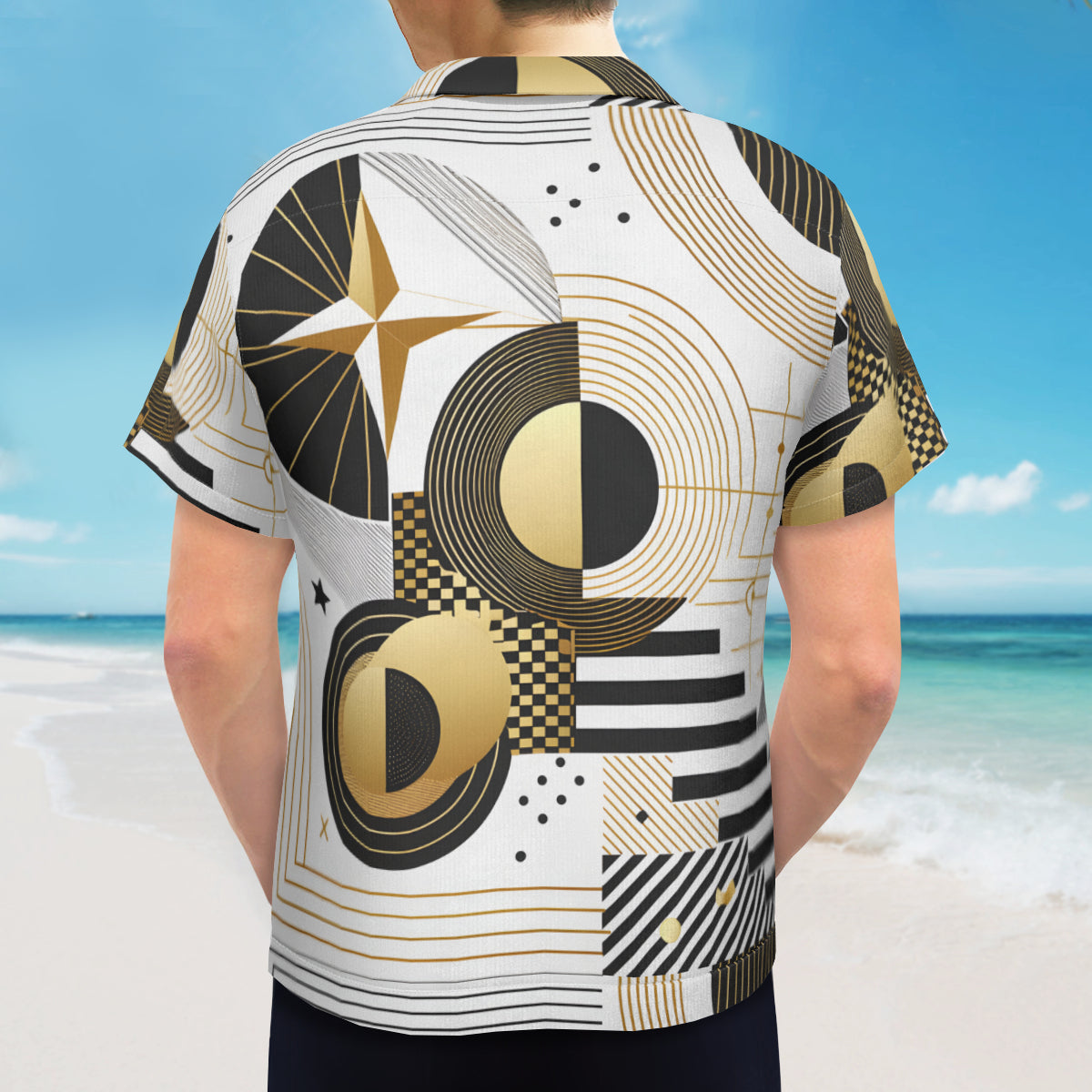 Abstract White Gold Short Sleeves Shirt