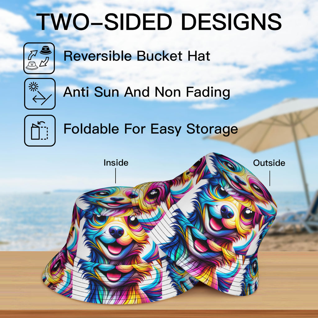 Vibrant Dog Double-Sided Unisex Polyester Bucket Hat