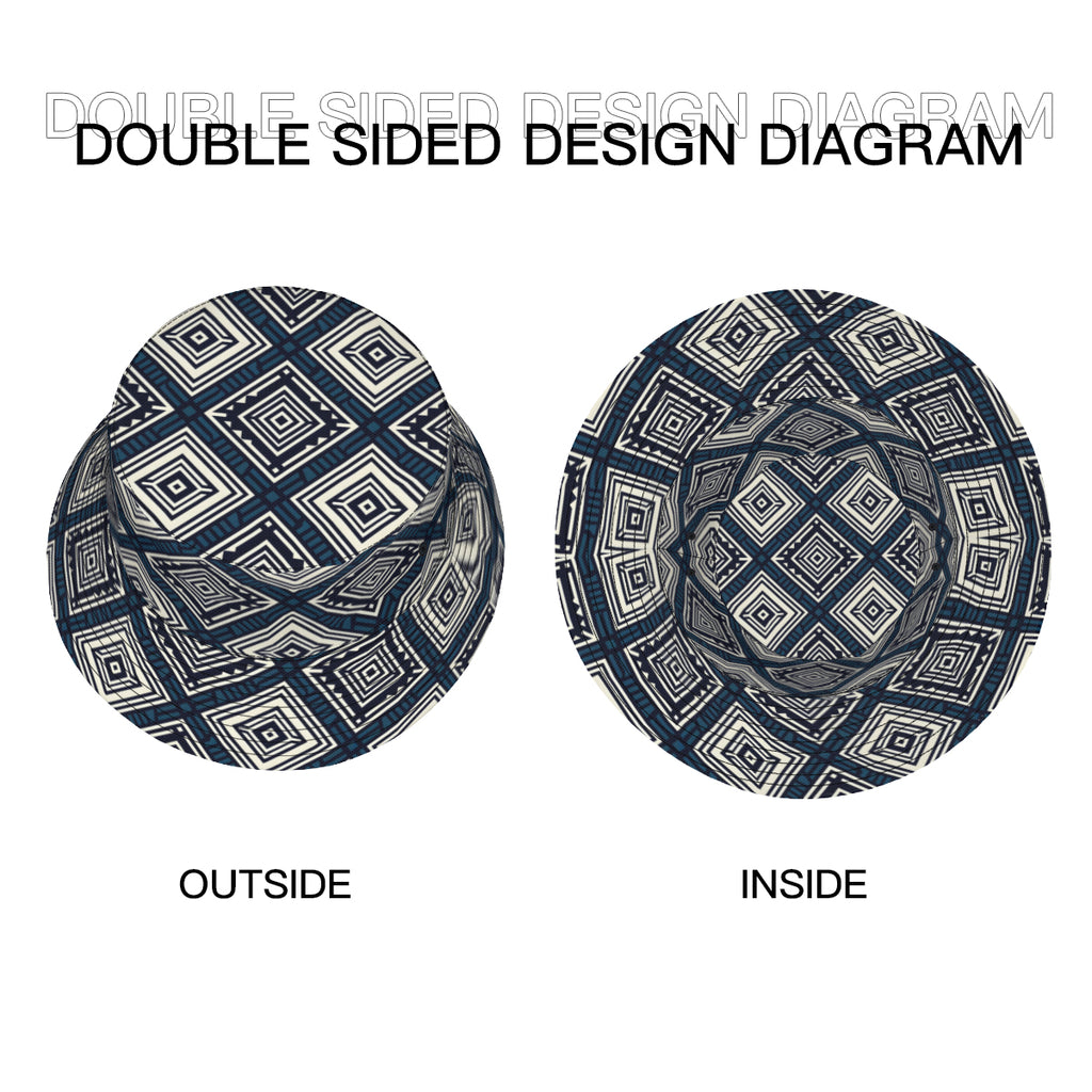 Navy Blue Geometric Shapes Double-Sided Unisex Polyester Bucket Hat