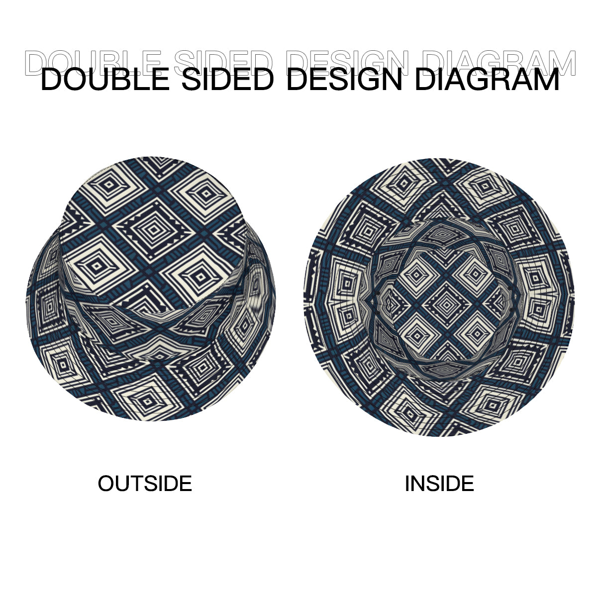 Navy Blue Geometric Shapes Double-Sided Unisex Polyester Bucket Hat