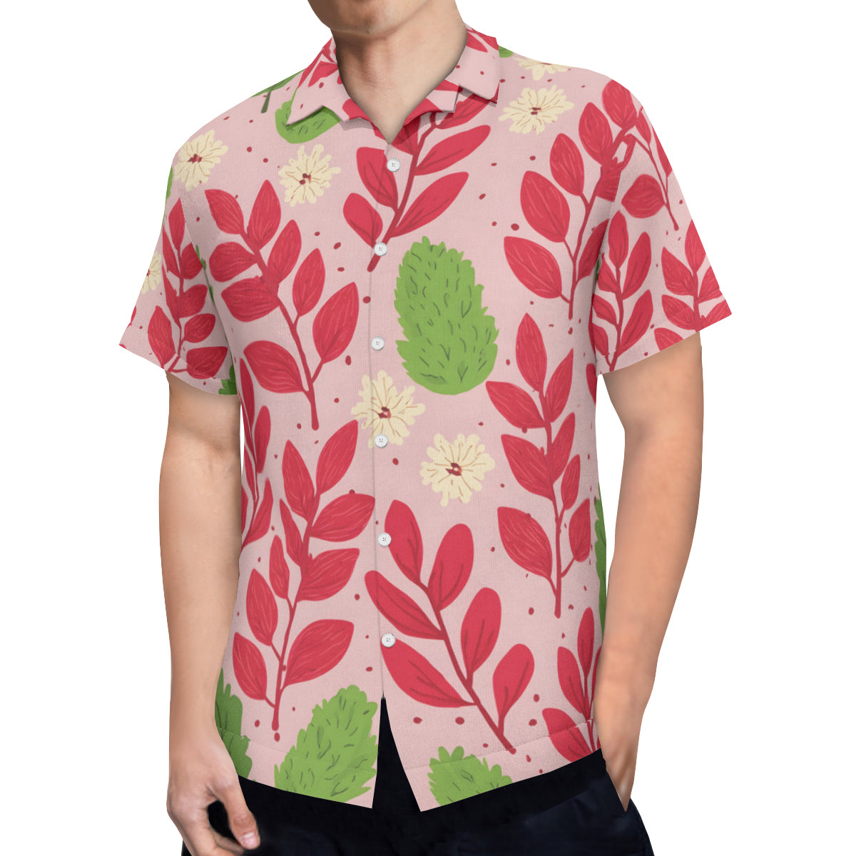 Pink Leaves Short Sleeves Men's Shirt