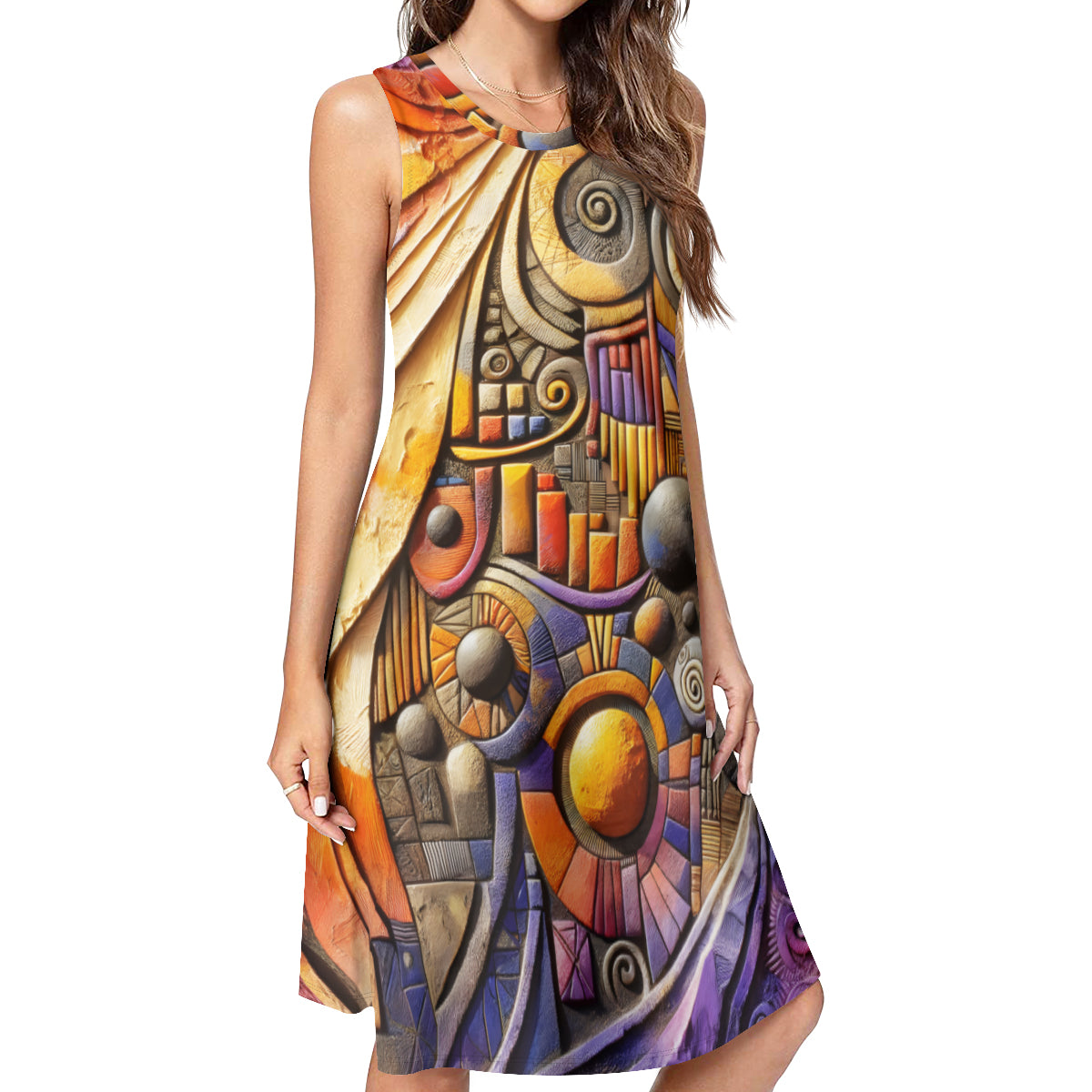 Abstract Textured Women's Casual Dress | Polyester