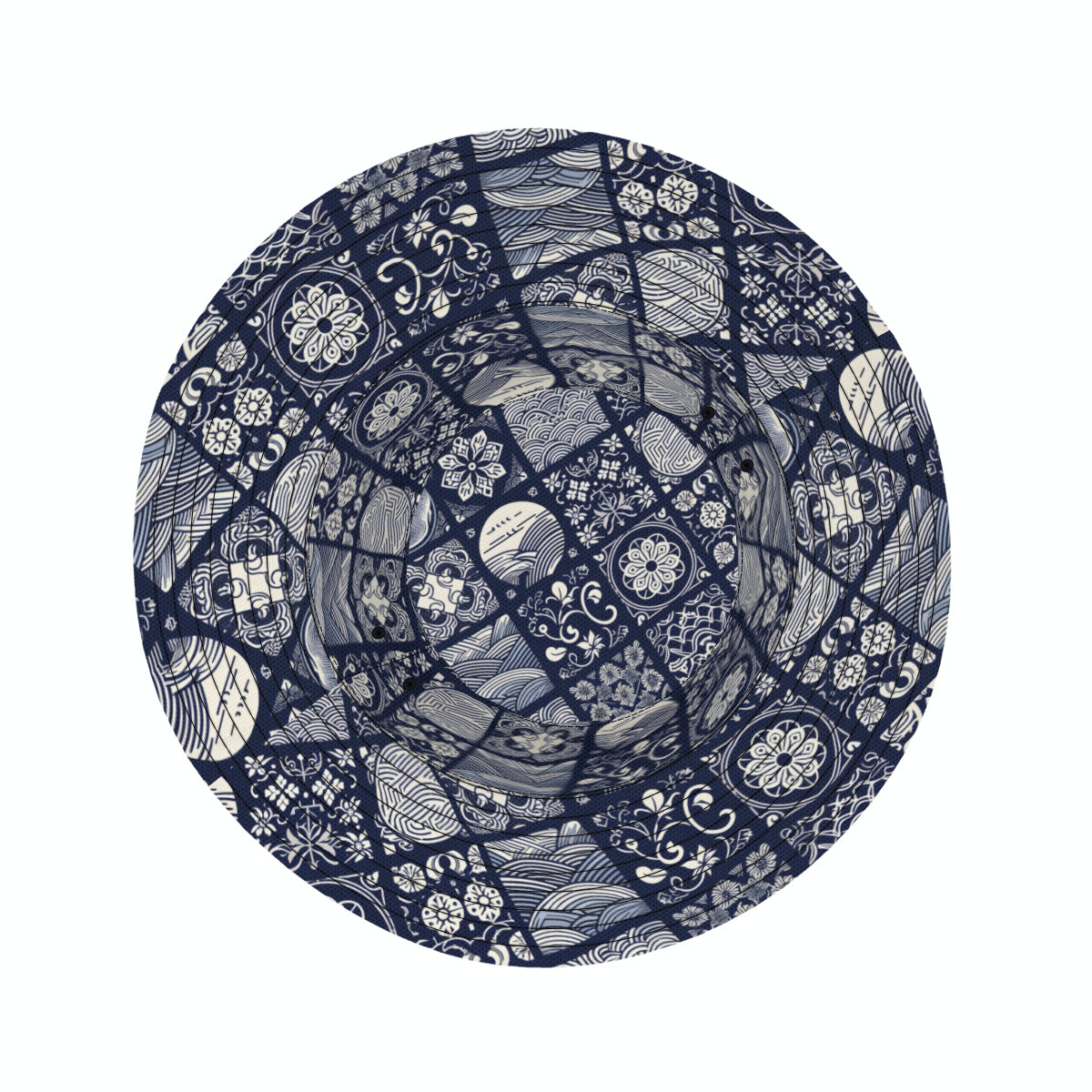 Navy Blue Geometric Shapes Double-Sided Unisex Polyester Bucket Hat