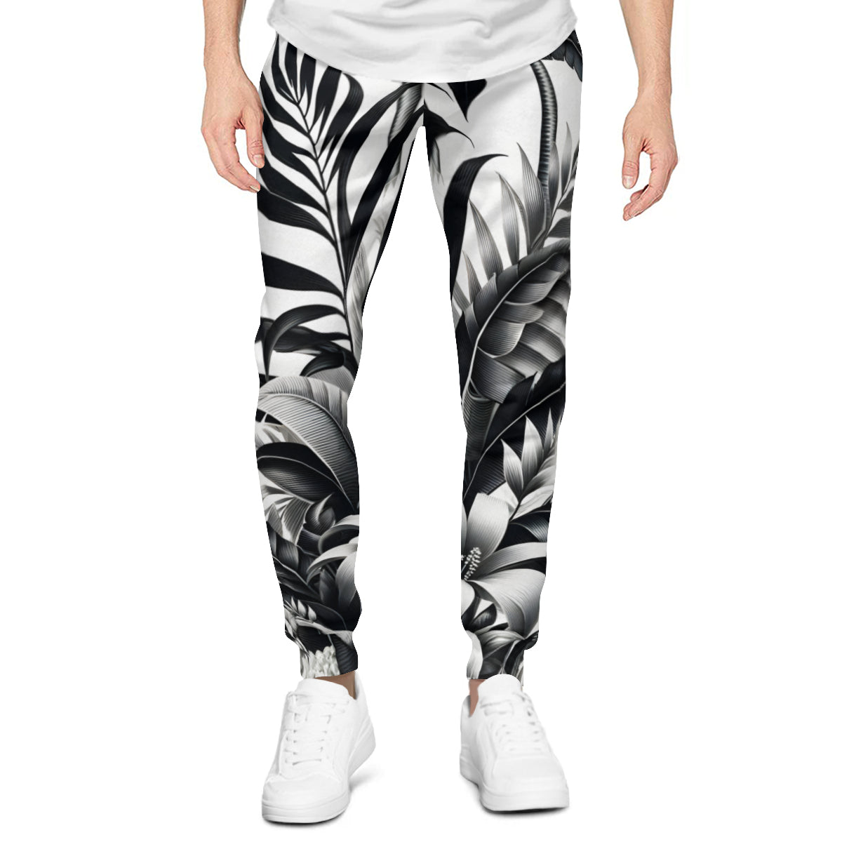 Floral Black And White Men's Adult Hoodie Set (Double-Layer Hood) | Health Fabric