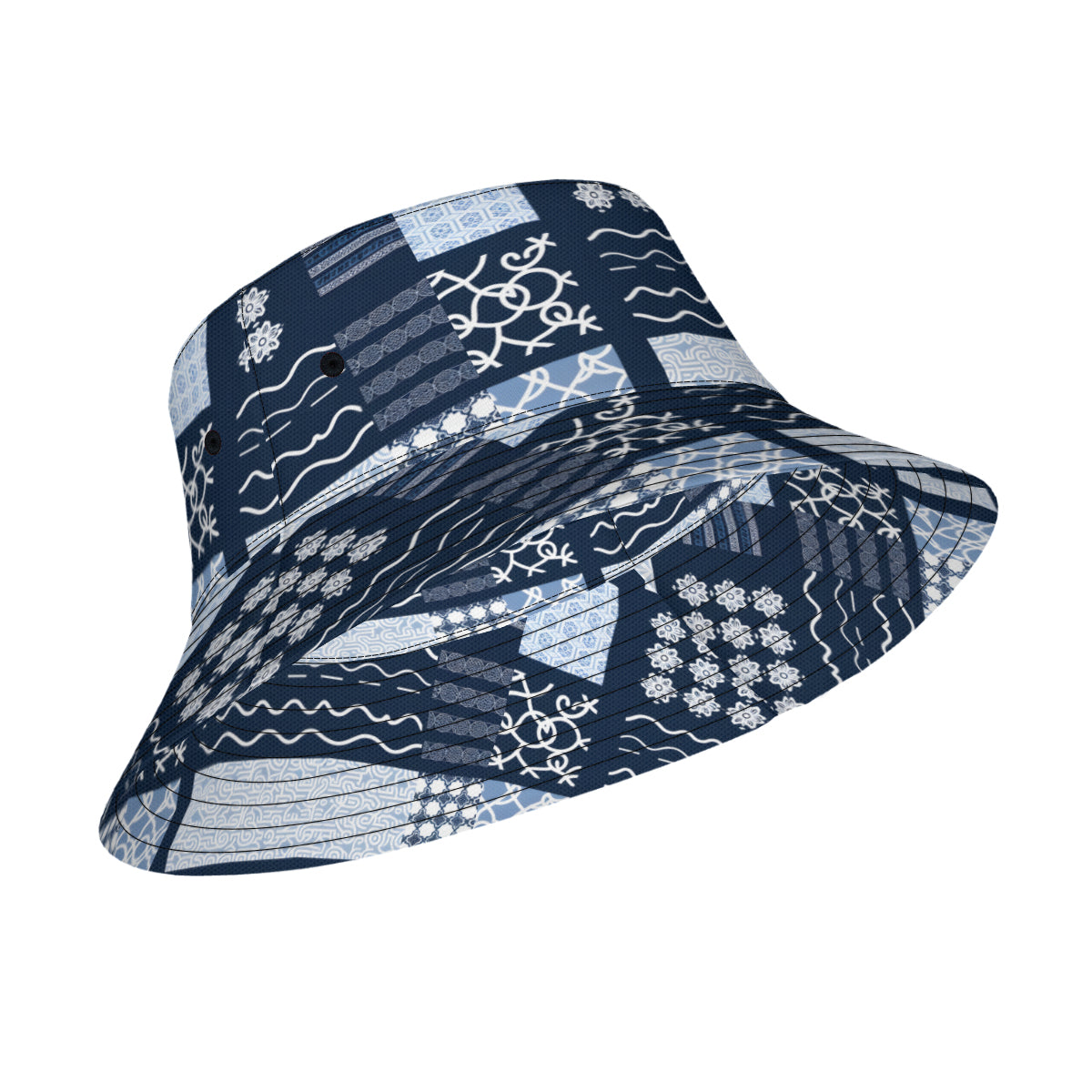 Navy Blue Geometric Shapes Double-Sided Unisex Polyester Bucket Hat