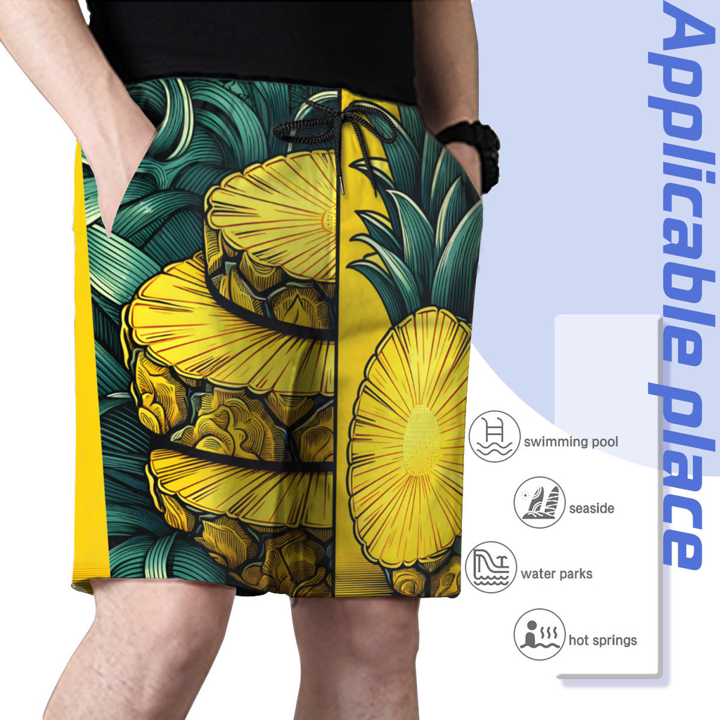 Pineapple Men's Beach Shorts (Not Mesh Lined) | Polyester