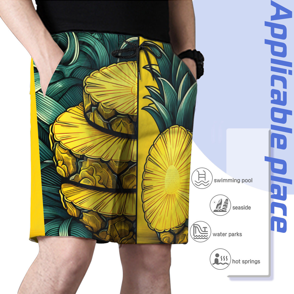 Pineapple Men's Beach Shorts (Not Mesh Lined) | Polyester