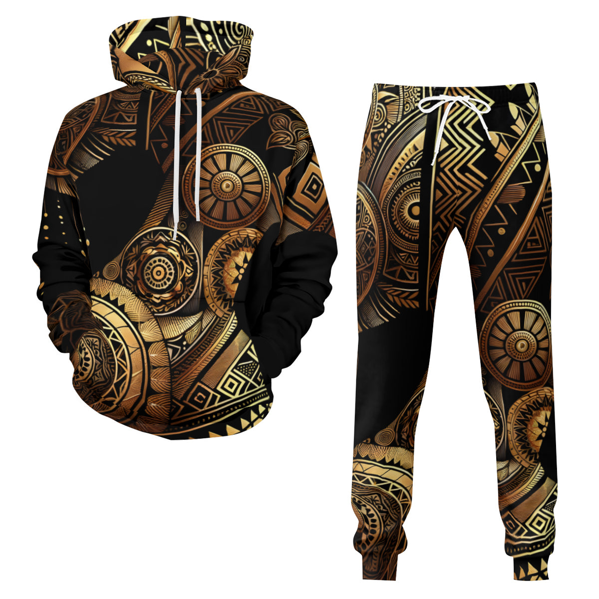 Abstract Africa Men's Adult Hoodie Set (Double-Layer Hood) | Health Fabric
