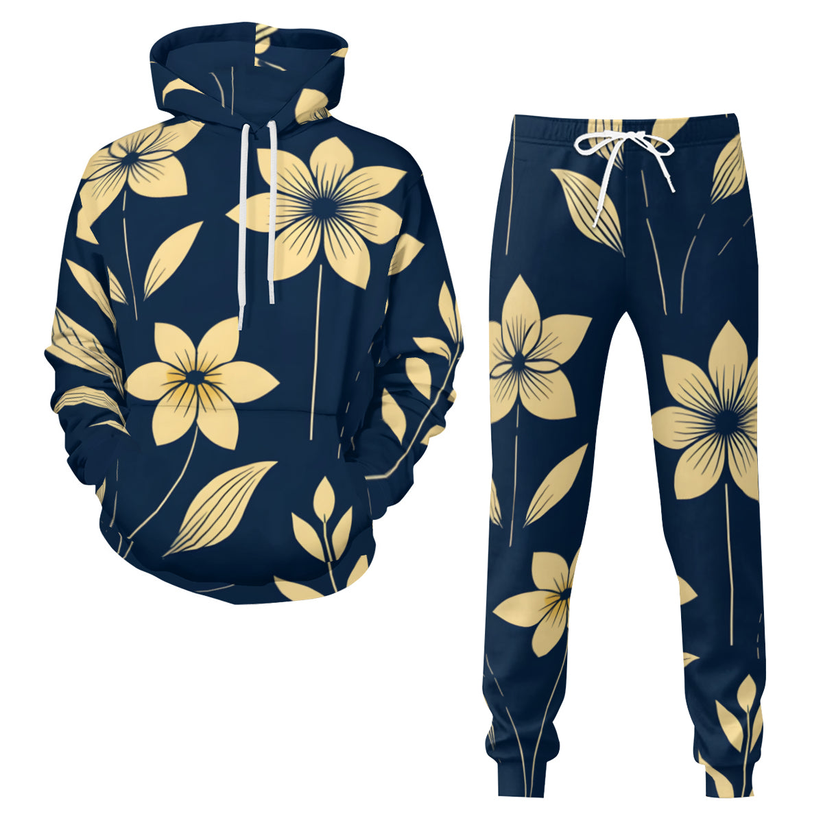 Floral Men's Adult Hoodie Set (Double-Layer Hood) | Health Fabric