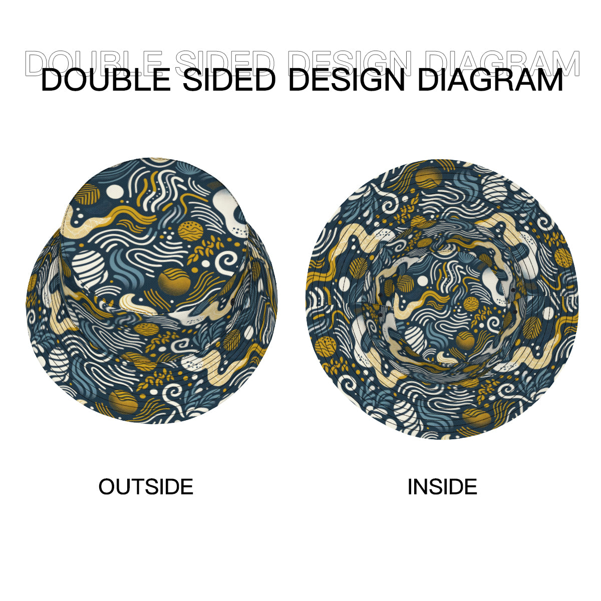 Dark Blue Geometric Shapes Double-Sided Unisex Polyester Bucket Hat
