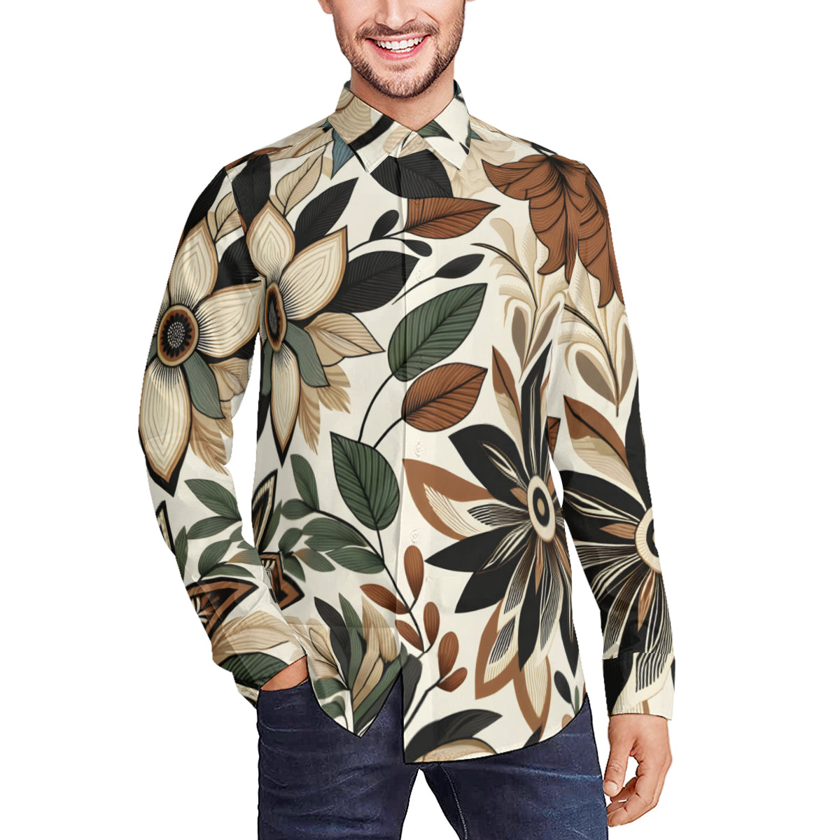 Botanical Leaves Long Sleeves Men's Shirt
