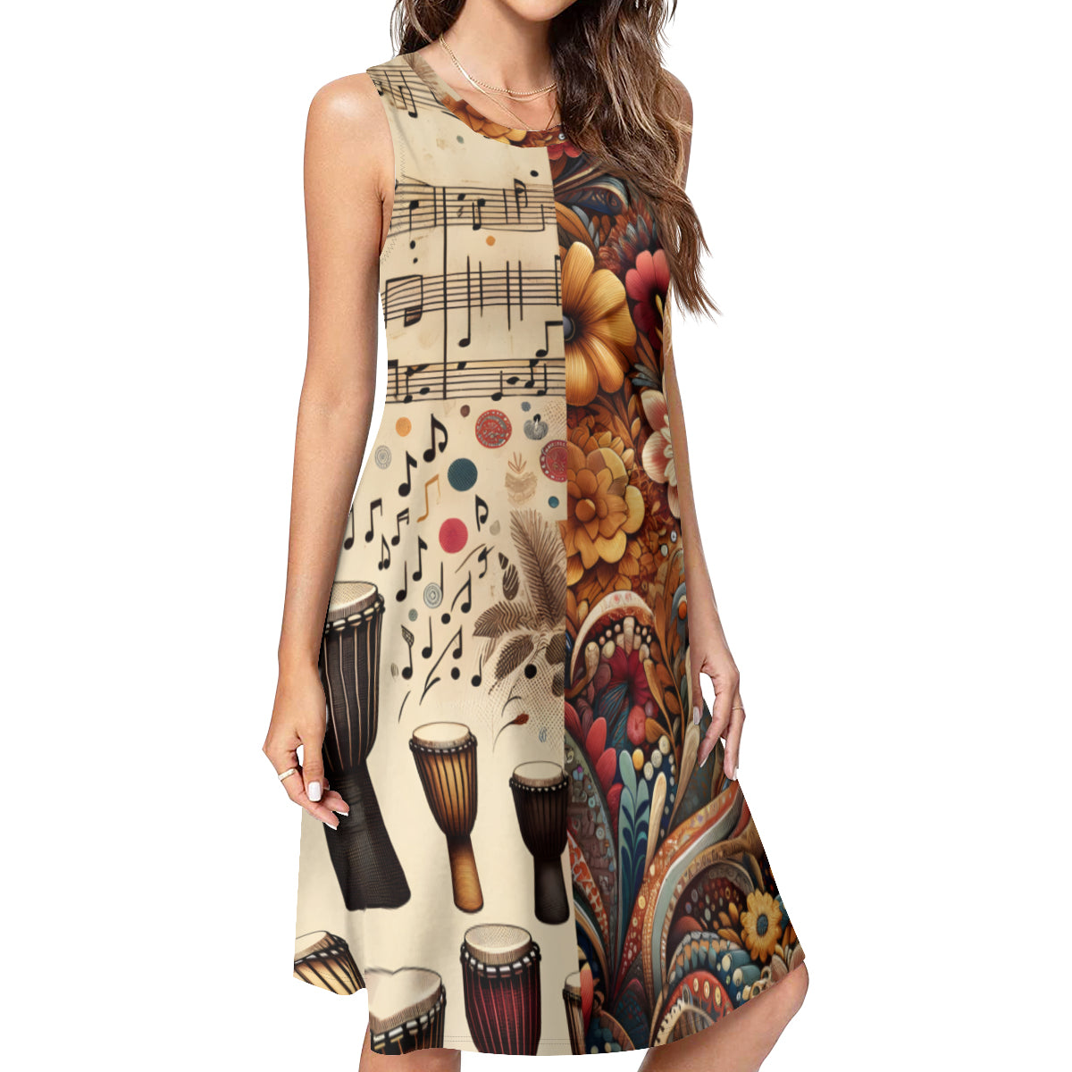 Music Floral Women's Casual Dress | Polyester