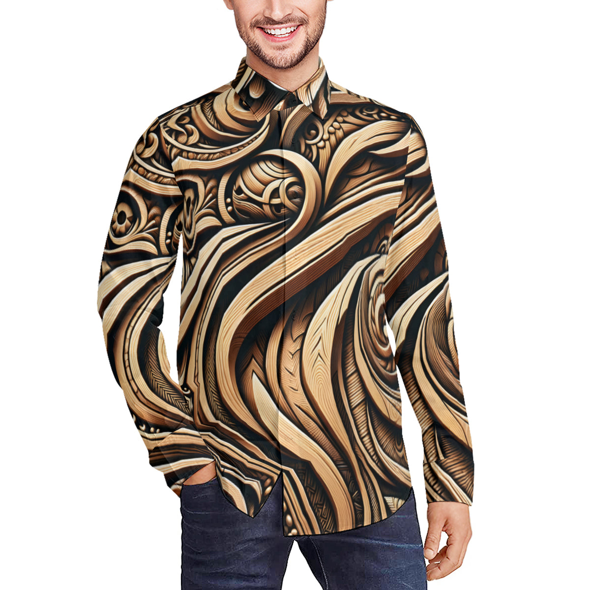 Carving Design Men's Classic Long-Sleeved Shirt | Polyester