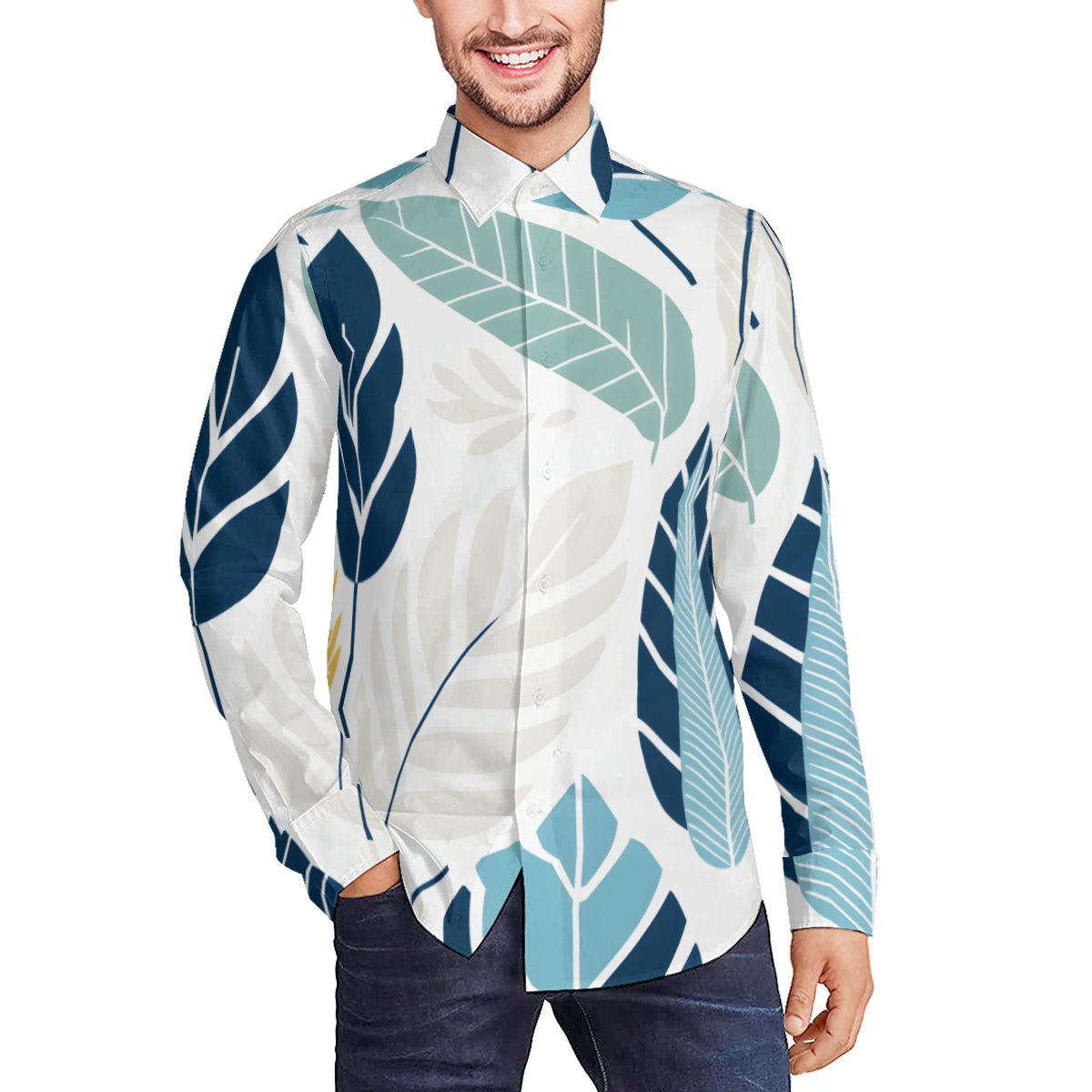 Floral Men's Classic Long-Sleeved Shirt | Polyester