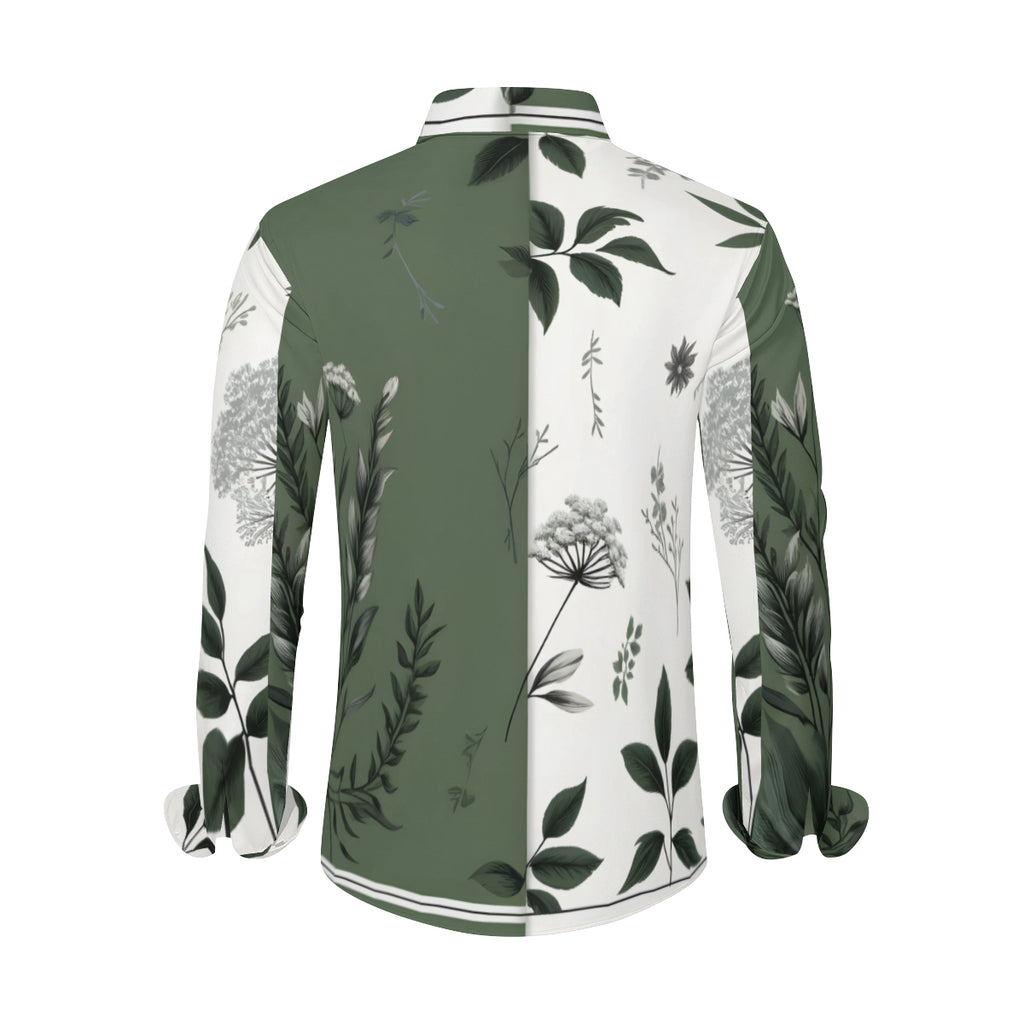 Olive Green Botanical Long Sleeves Men's Shirt