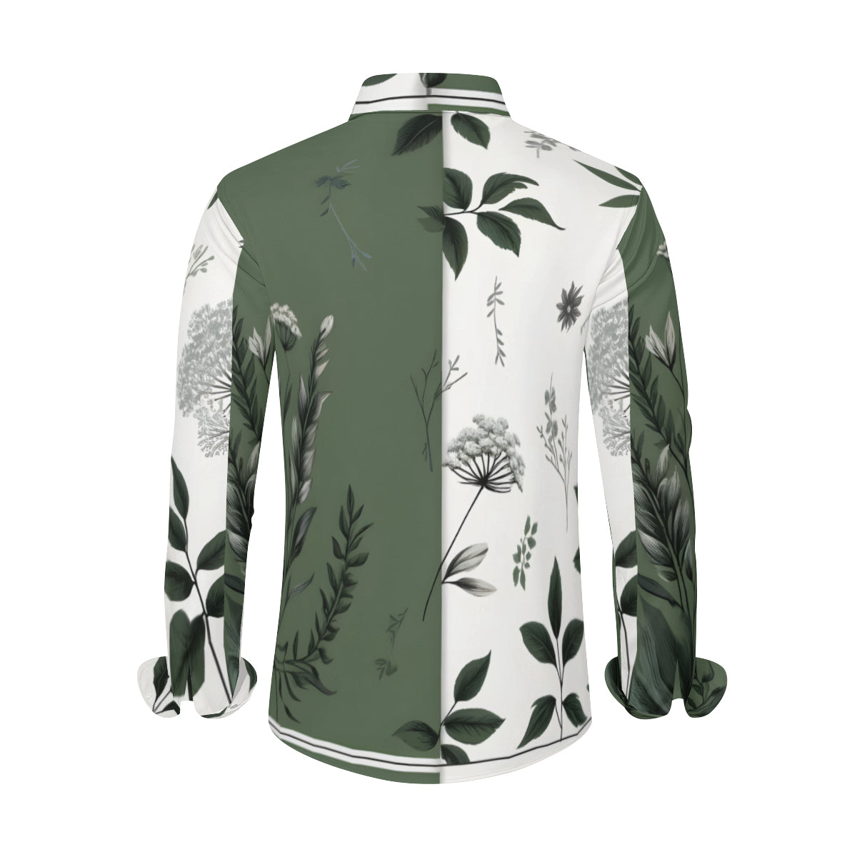 Olive Green Botanical Long Sleeves Men's Shirt