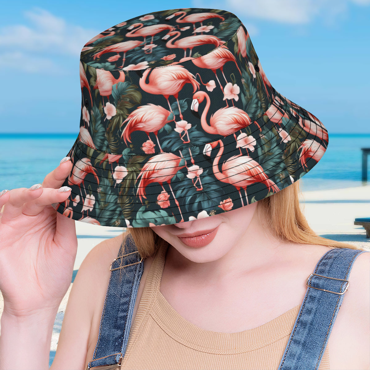 Flamingo Double-Sided Unisex Polyester Bucket Hat