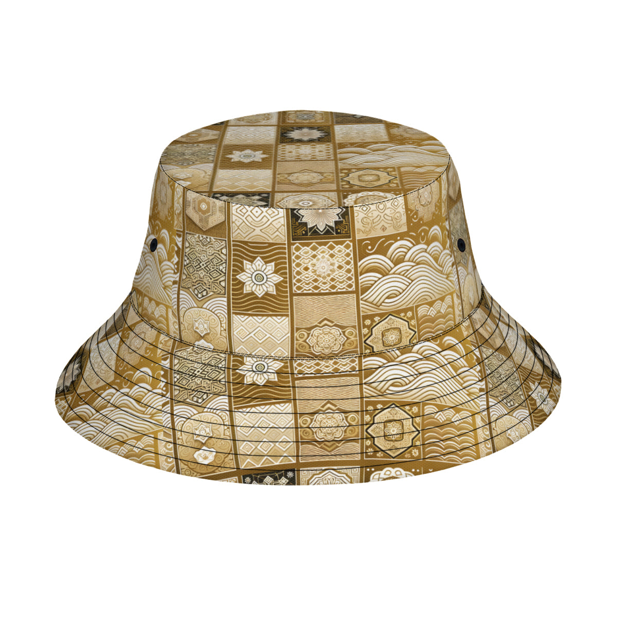 Golden Geometric Shapes Double-Sided Unisex Polyester Bucket Hat