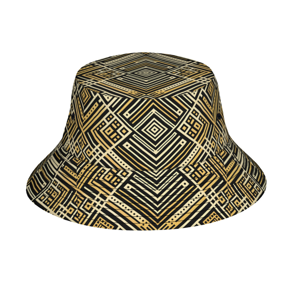 Golden Geometric Shapes Double-Sided Unisex Polyester Bucket Hat