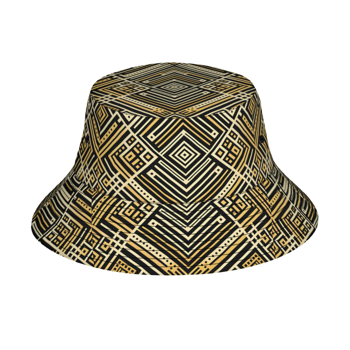 Golden Geometric Shapes Double-Sided Unisex Polyester Bucket Hat