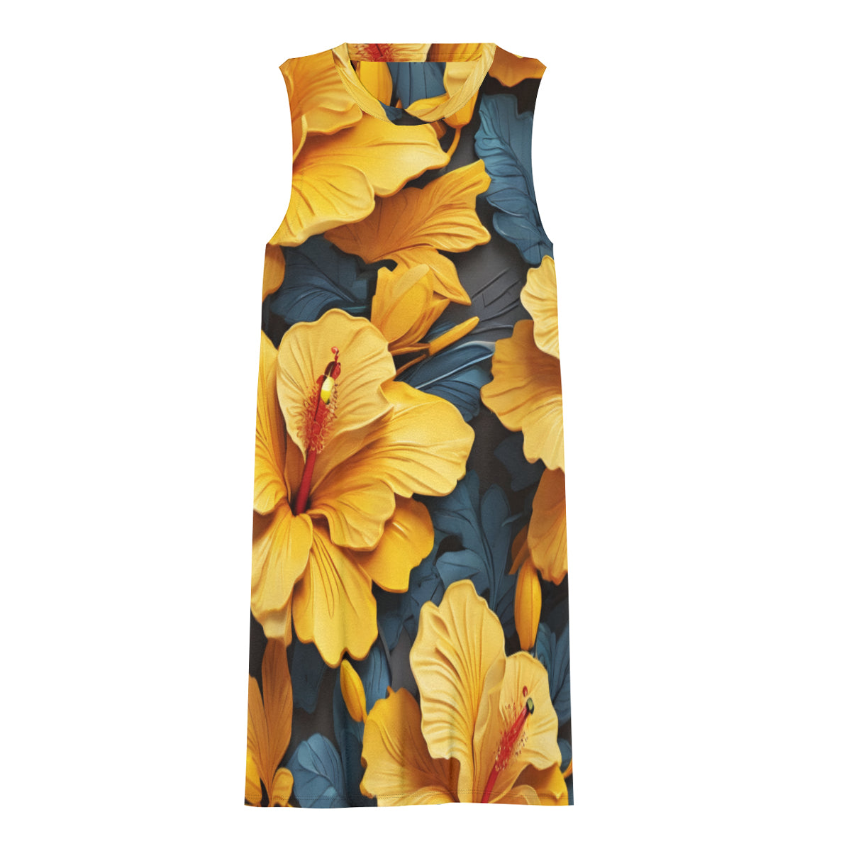 Yellow Hibiscus Design Women's Casual Dress | Polyester