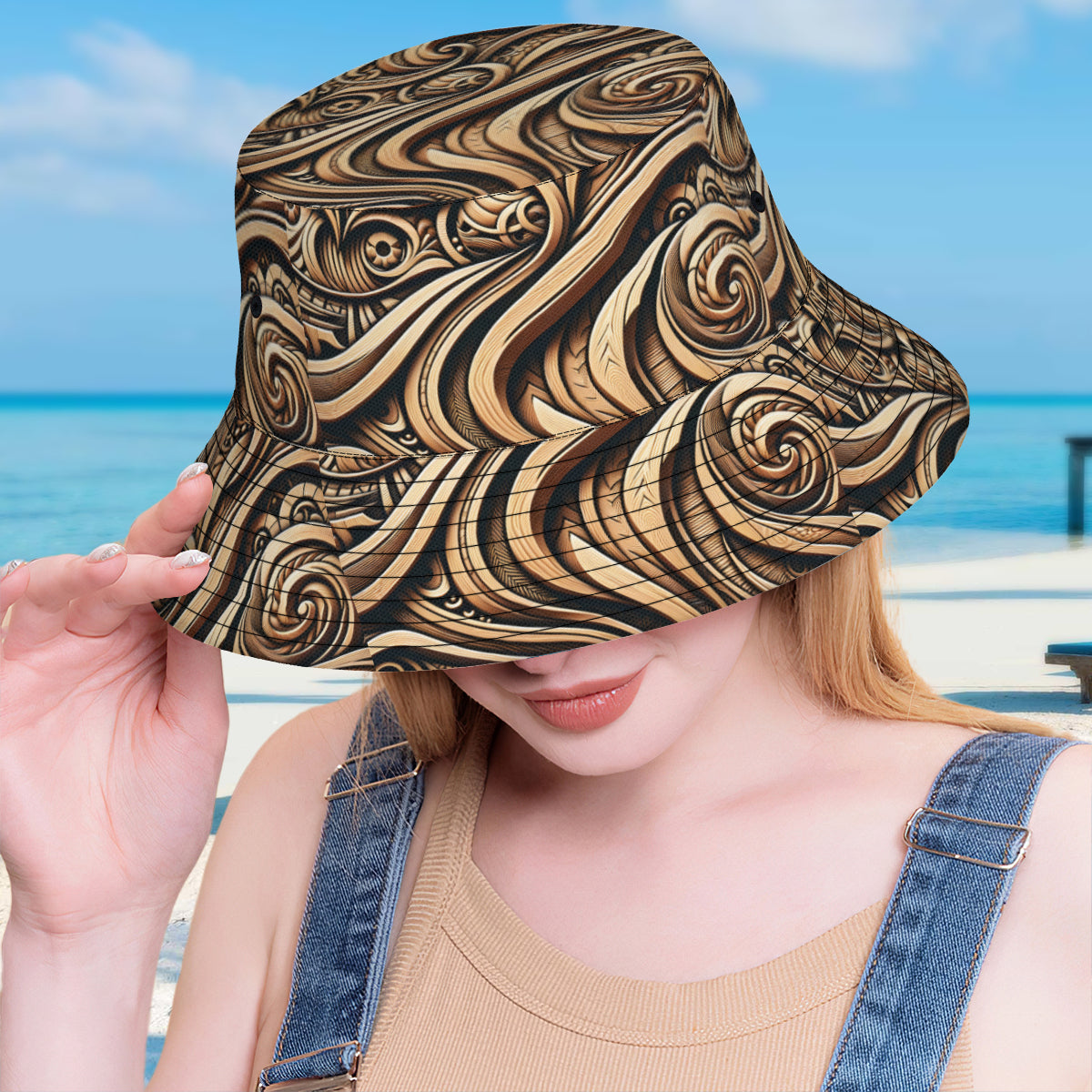 Abstract Wooden Pattern Double-Sided Unisex Polyester Bucket Hat