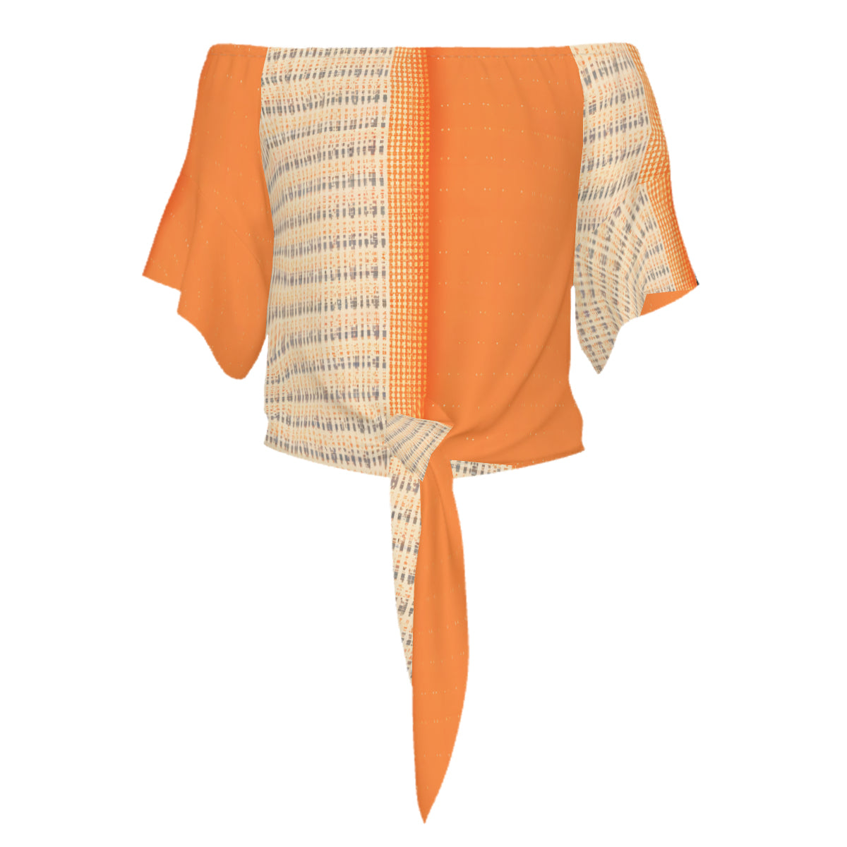 Orange Check One-Shoulder Tie Short Sleeves