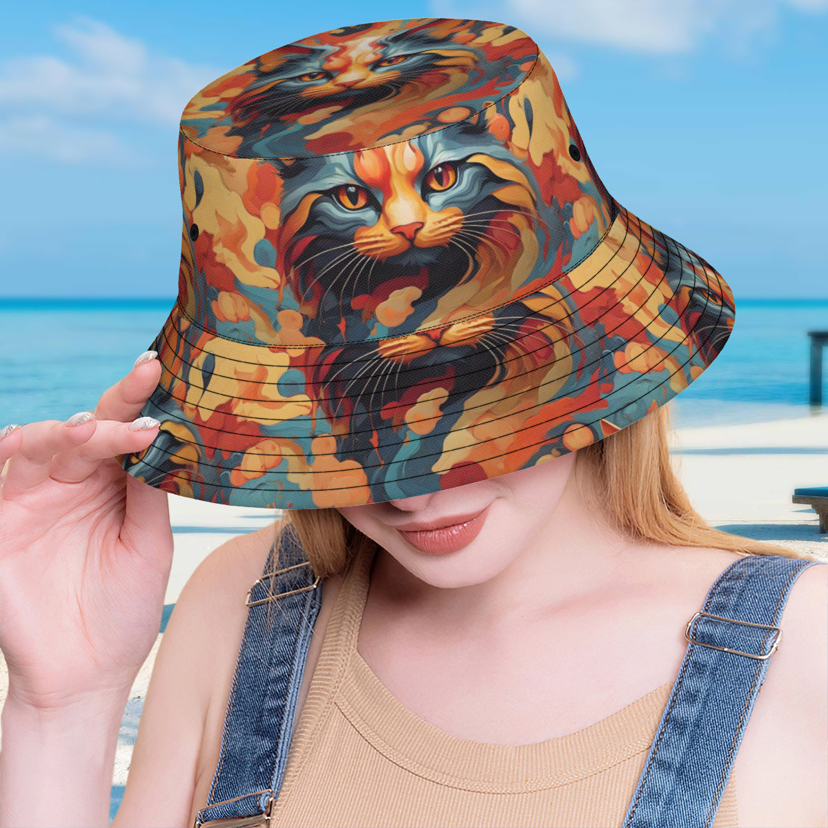 Cat Lovers Double-Sided Unisex Polyester Bucket Hat