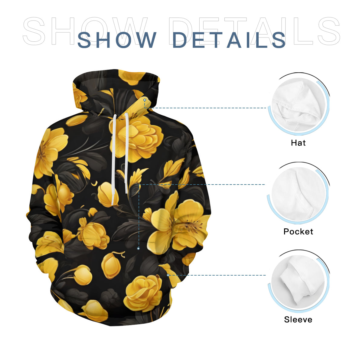 Yellow Black Men's Adult Hoodie Set (Double-Layer Hood) | Health Fabric
