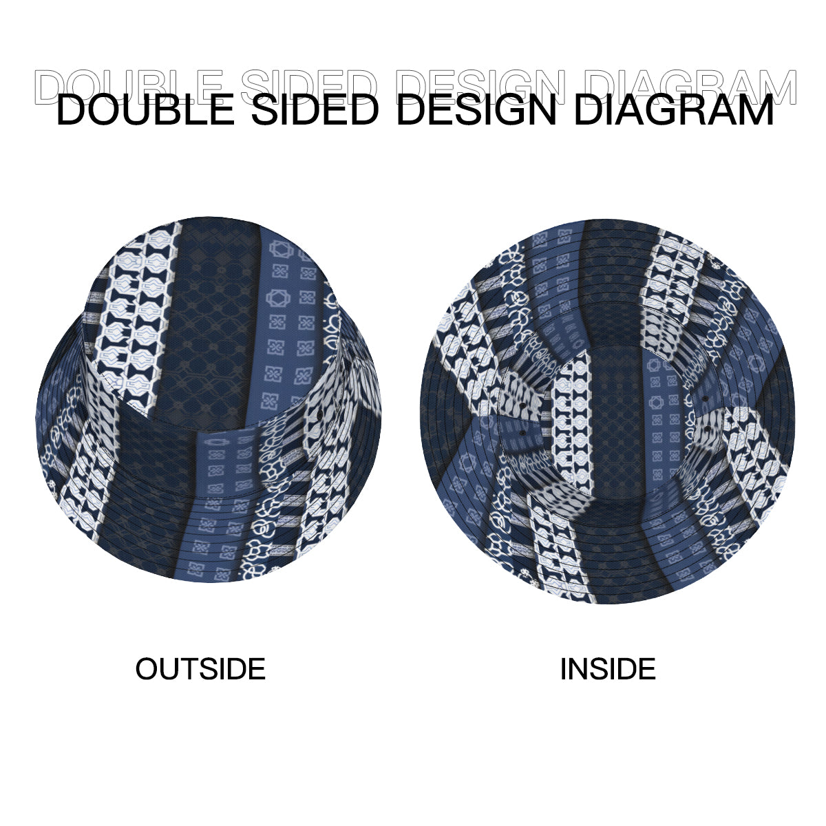 Navy Blue Geometric Shapes Double-Sided Unisex Polyester Bucket Hat