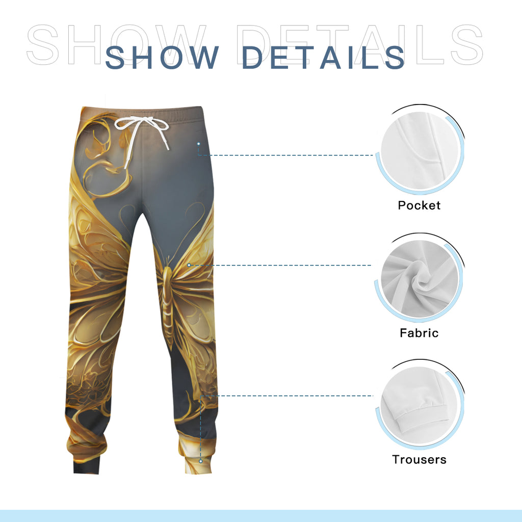 Golden Butterfly Men's Adult Hoodie Set (Double-Layer Hood) | Health Fabric