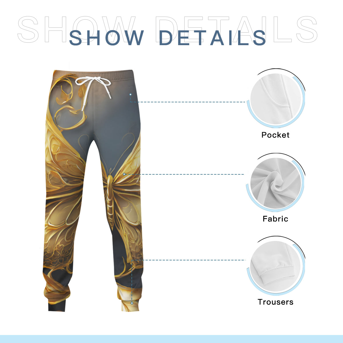 Golden Butterfly Men's Adult Hoodie Set (Double-Layer Hood) | Health Fabric