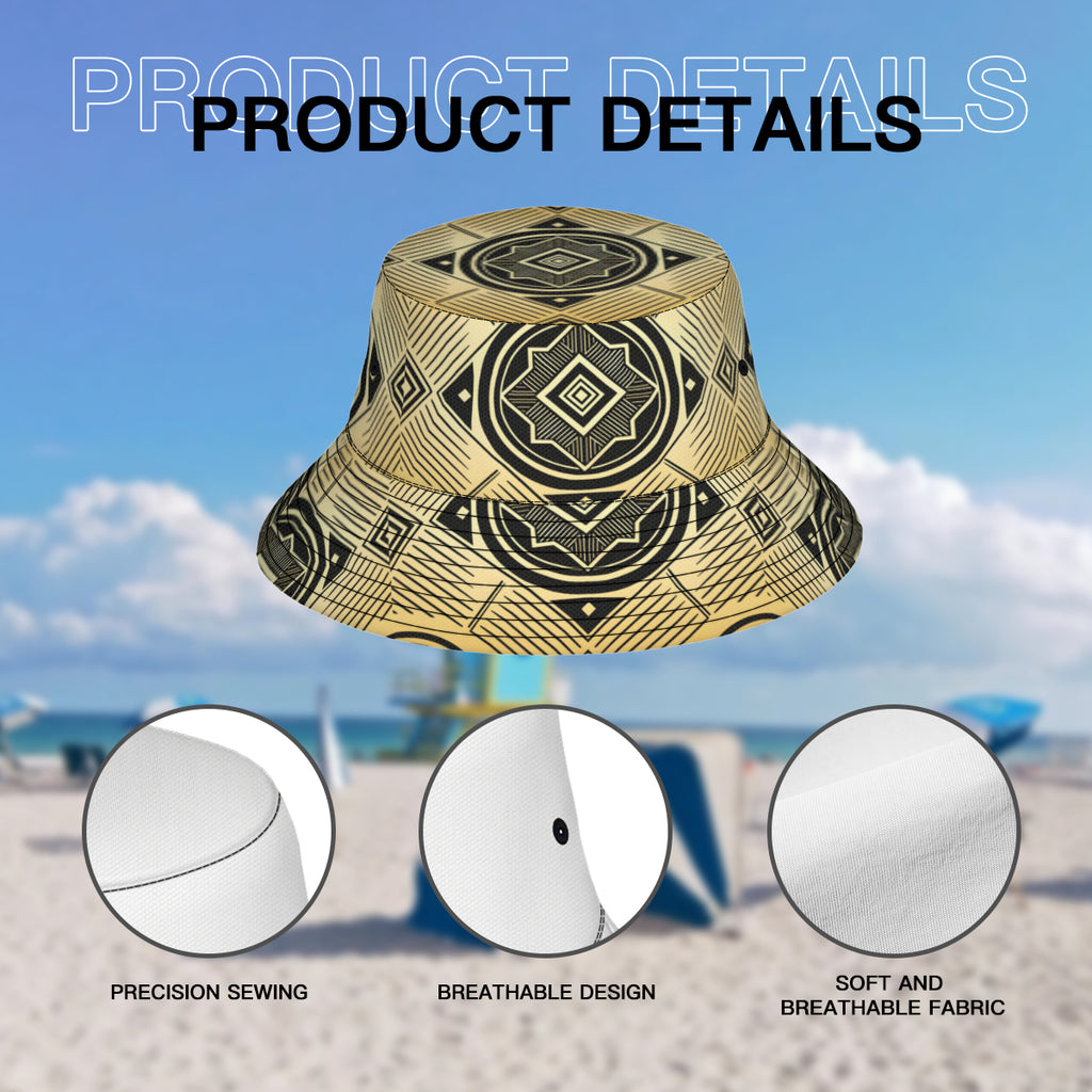 Golden Geometric Shapes Double-Sided Unisex Polyester Bucket Hat